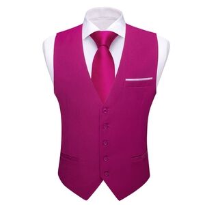 Barry Wang‎ Wedding Vest for Men Ruby Solid V-Neck Waistcoat Size XXL Formal